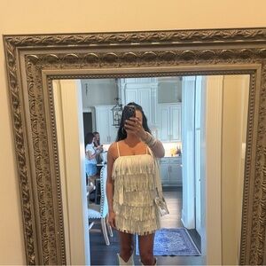 White Fringe Mini two piece outfit